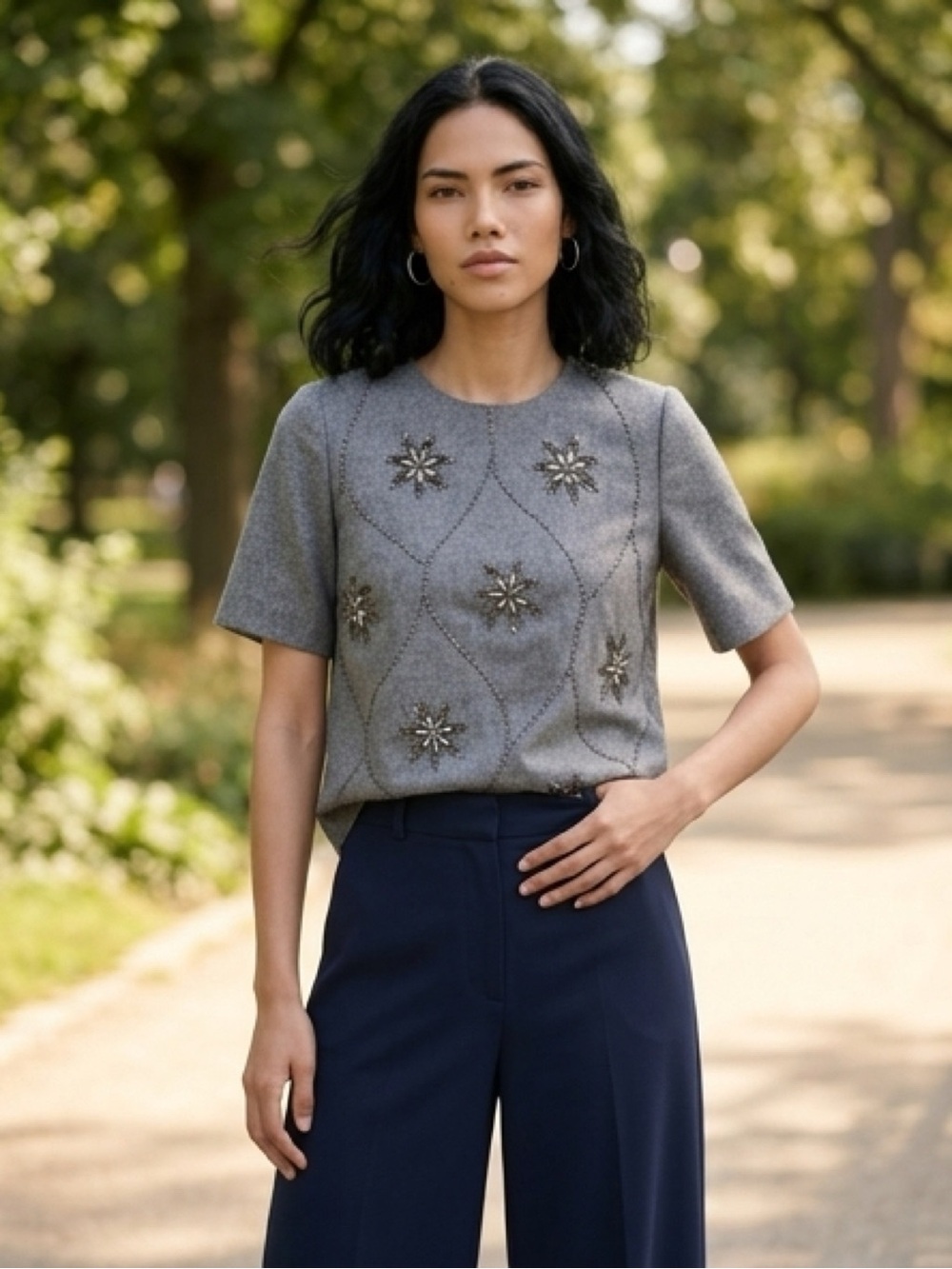 MaxMara Charcoal Embellished Blouse